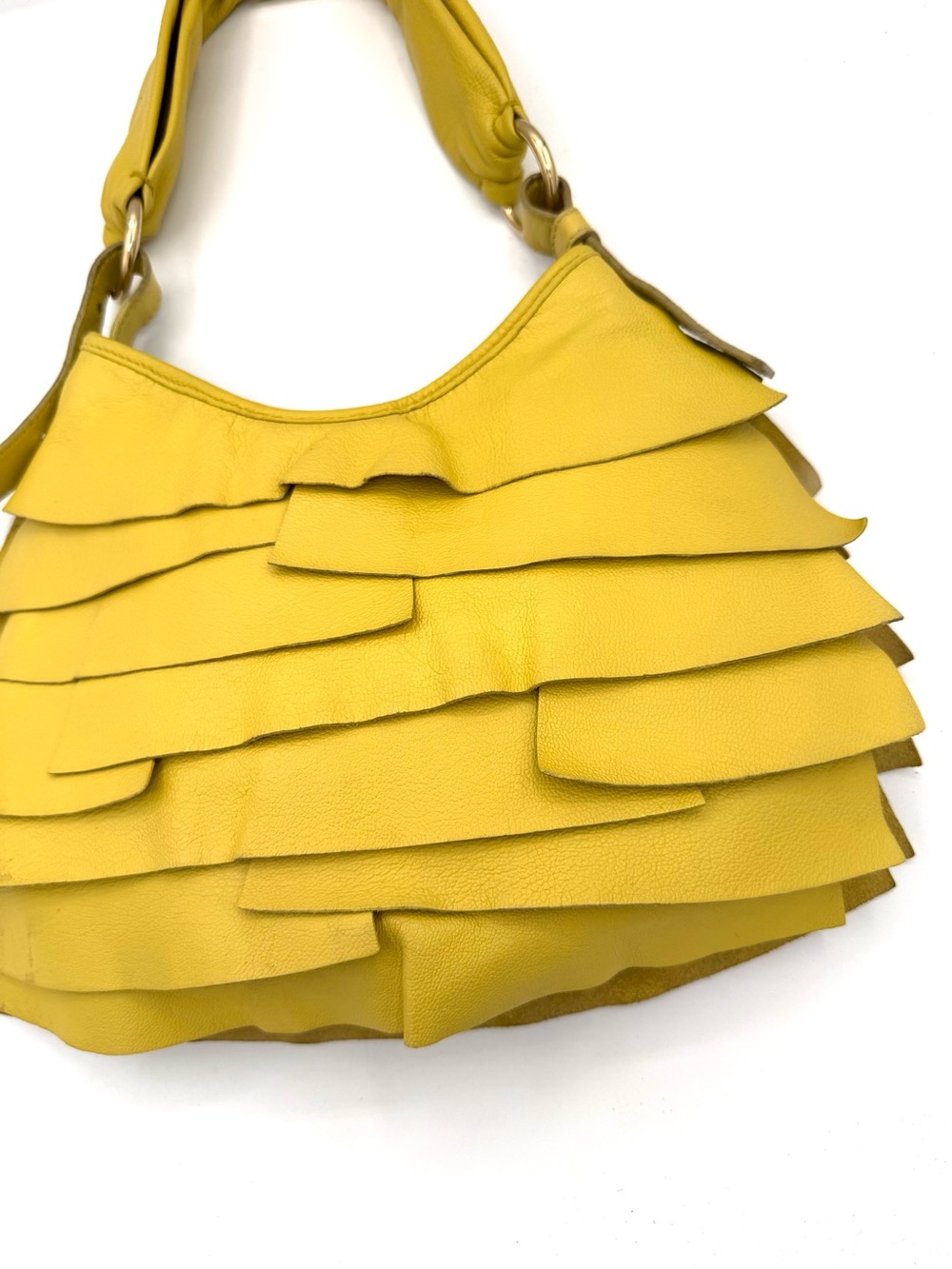 Yves Saint Laurent Yellow Layered Ruffle Leather St. Tropez Mombasa Shoulder Bag - Picture 10 of 12